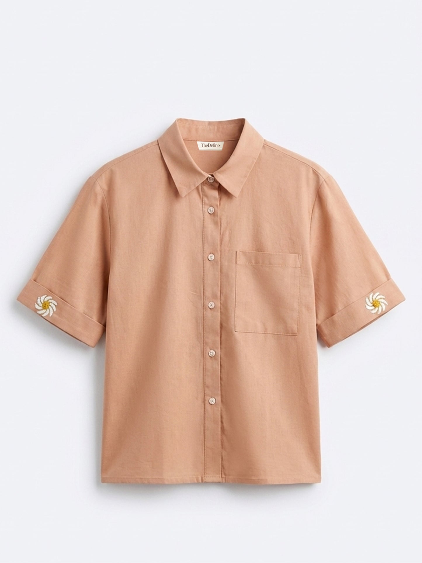 Light Brown Cotton Straight Fit Shirt with Sleeve Embroidery