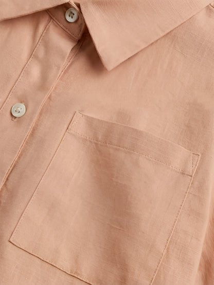 Light Brown Cotton Straight Fit Shirt with Sleeve Embroidery