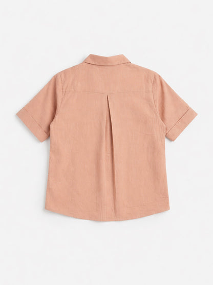 Light Brown Cotton Straight Fit Shirt with Sleeve Embroidery