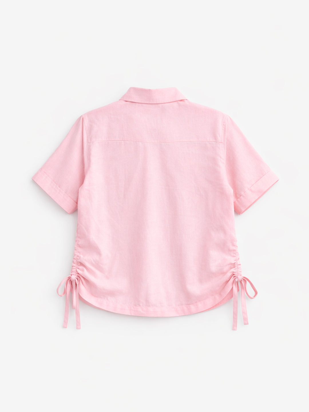 Pink Cotton Straight Fit Shirt with Floral Embroidery & Side Detailing