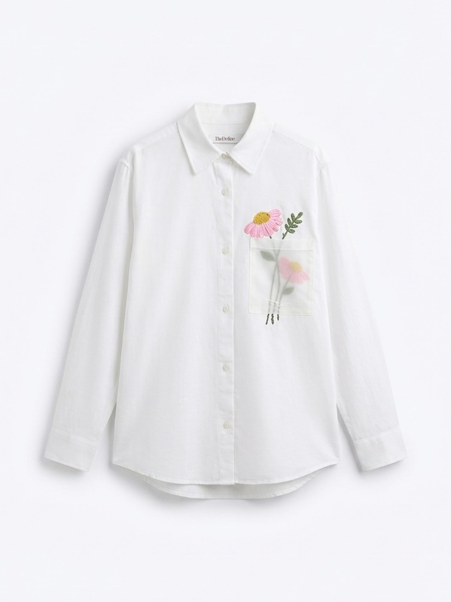 White Cotton Relaxed Fit Shirt with Floral Pocket